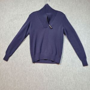 Tommy Hilfiger Sweater Mens Medium Blue Knitted Cotton Shawl Neck Logo Pullover